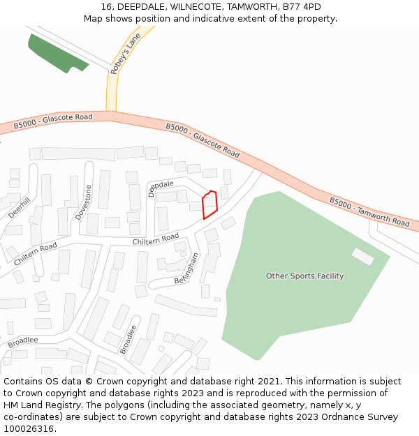 16, DEEPDALE, WILNECOTE, TAMWORTH, B77 4PD: Location map and indicative extent of plot
