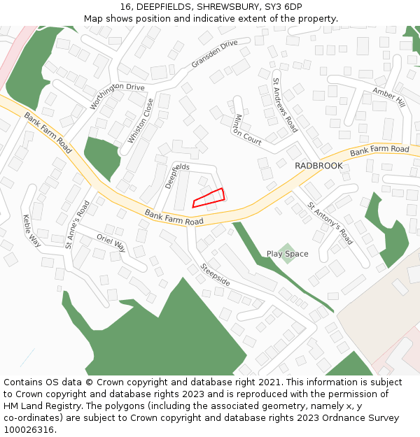 16, DEEPFIELDS, SHREWSBURY, SY3 6DP: Location map and indicative extent of plot