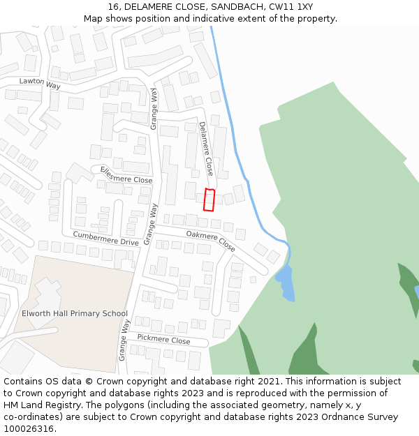 16, DELAMERE CLOSE, SANDBACH, CW11 1XY: Location map and indicative extent of plot