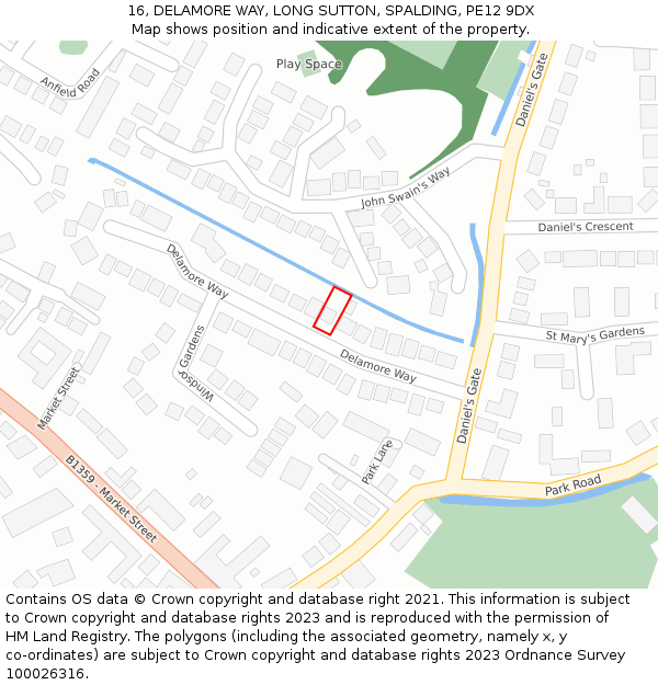 16, DELAMORE WAY, LONG SUTTON, SPALDING, PE12 9DX: Location map and indicative extent of plot
