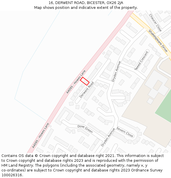 16, DERWENT ROAD, BICESTER, OX26 2JA: Location map and indicative extent of plot