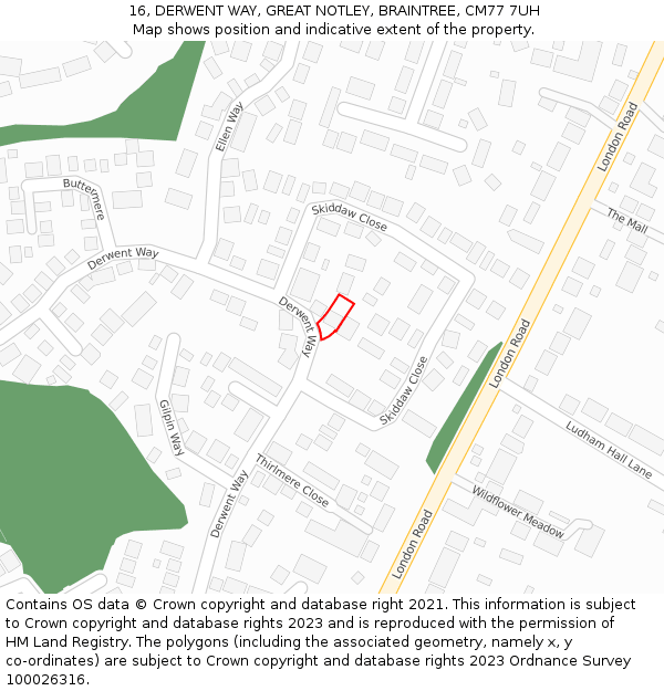 16, DERWENT WAY, GREAT NOTLEY, BRAINTREE, CM77 7UH: Location map and indicative extent of plot