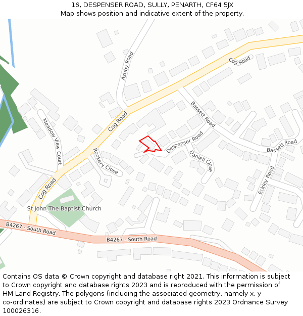 16, DESPENSER ROAD, SULLY, PENARTH, CF64 5JX: Location map and indicative extent of plot