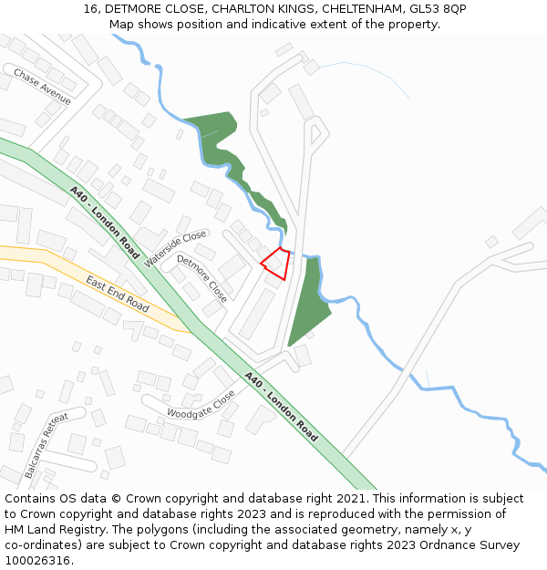 16, DETMORE CLOSE, CHARLTON KINGS, CHELTENHAM, GL53 8QP: Location map and indicative extent of plot