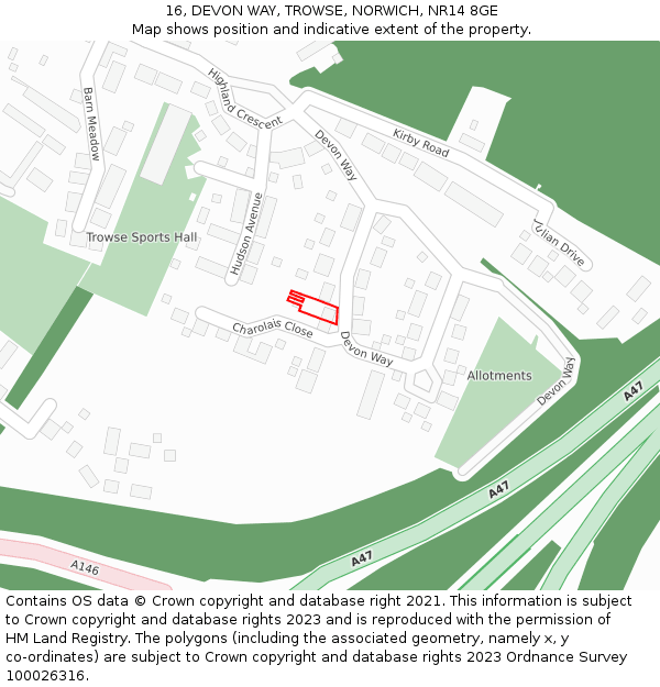 16, DEVON WAY, TROWSE, NORWICH, NR14 8GE: Location map and indicative extent of plot