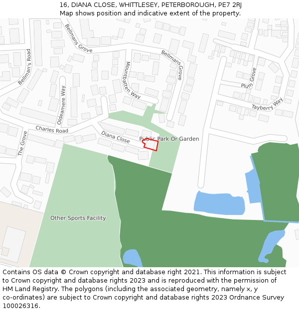 16, DIANA CLOSE, WHITTLESEY, PETERBOROUGH, PE7 2RJ: Location map and indicative extent of plot