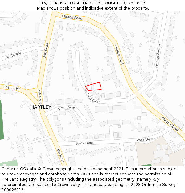 16, DICKENS CLOSE, HARTLEY, LONGFIELD, DA3 8DP: Location map and indicative extent of plot
