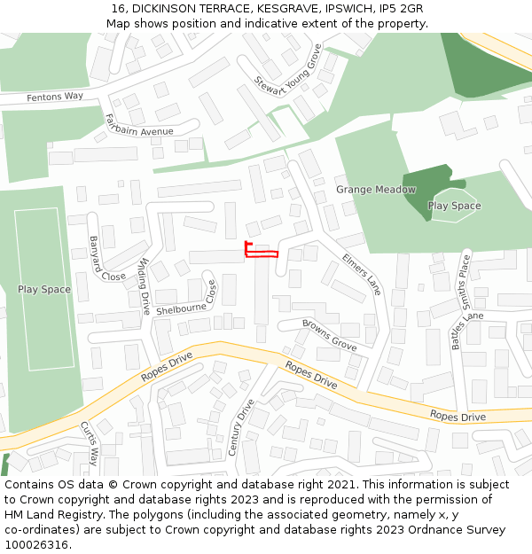 16, DICKINSON TERRACE, KESGRAVE, IPSWICH, IP5 2GR: Location map and indicative extent of plot