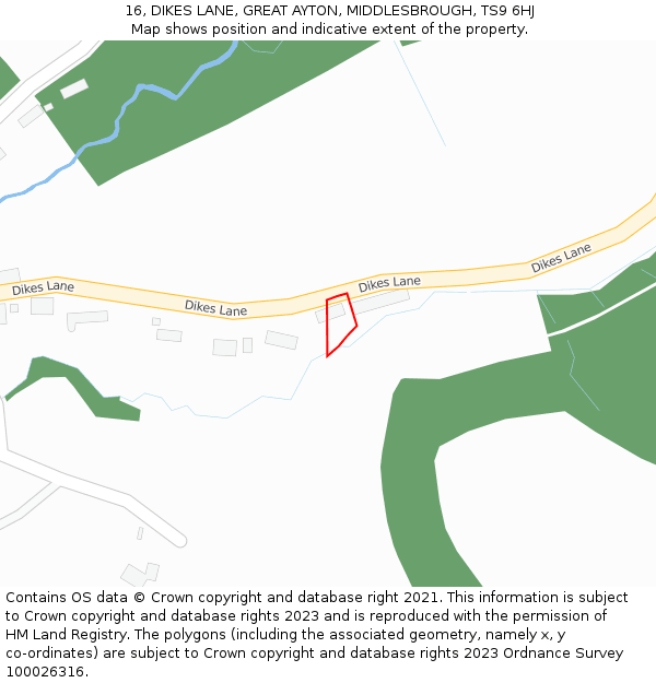 16, DIKES LANE, GREAT AYTON, MIDDLESBROUGH, TS9 6HJ: Location map and indicative extent of plot