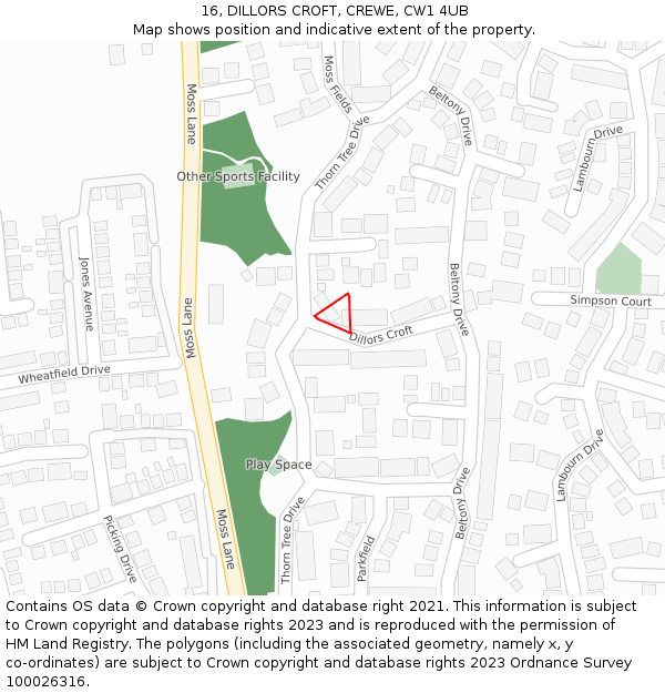 16, DILLORS CROFT, CREWE, CW1 4UB: Location map and indicative extent of plot