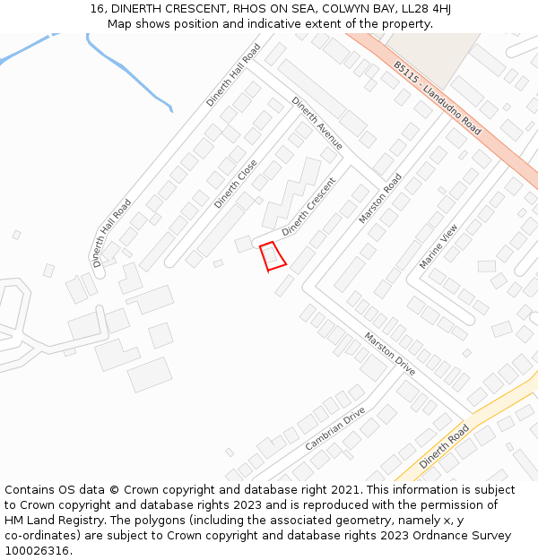 16, DINERTH CRESCENT, RHOS ON SEA, COLWYN BAY, LL28 4HJ: Location map and indicative extent of plot