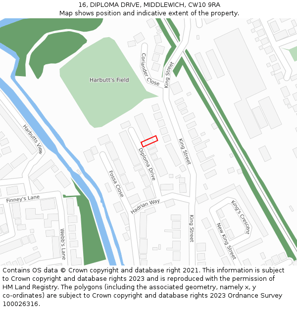 16, DIPLOMA DRIVE, MIDDLEWICH, CW10 9RA: Location map and indicative extent of plot