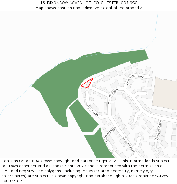 16, DIXON WAY, WIVENHOE, COLCHESTER, CO7 9SQ: Location map and indicative extent of plot