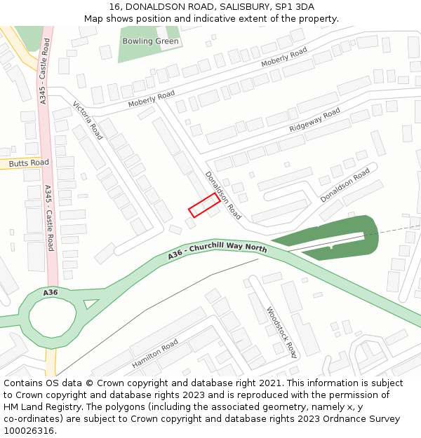 16, DONALDSON ROAD, SALISBURY, SP1 3DA: Location map and indicative extent of plot