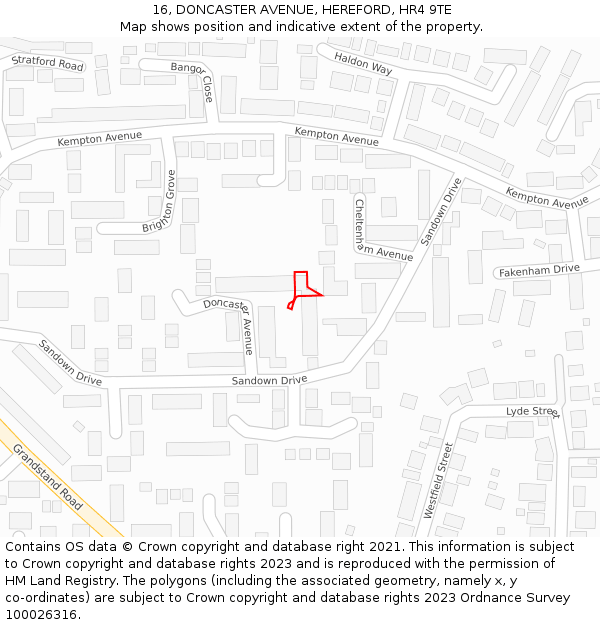 16, DONCASTER AVENUE, HEREFORD, HR4 9TE: Location map and indicative extent of plot