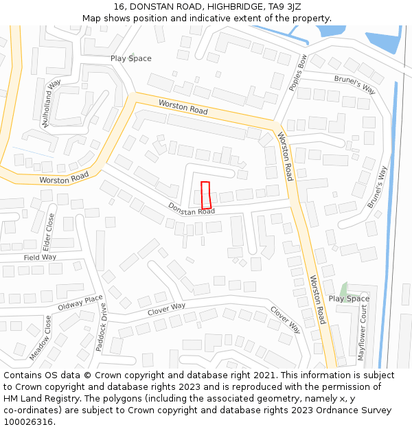 16, DONSTAN ROAD, HIGHBRIDGE, TA9 3JZ: Location map and indicative extent of plot