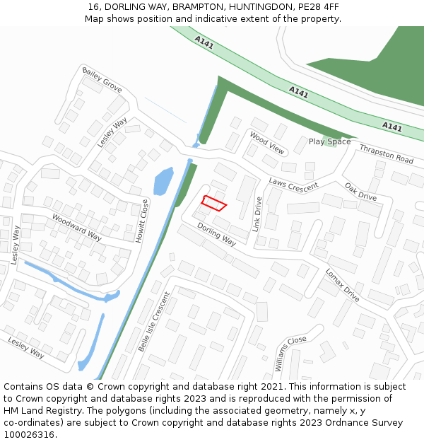 16, DORLING WAY, BRAMPTON, HUNTINGDON, PE28 4FF: Location map and indicative extent of plot