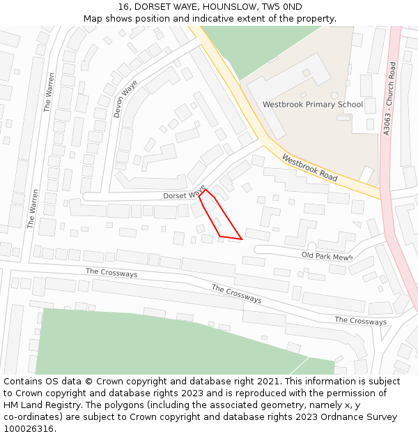 16, DORSET WAYE, HOUNSLOW, TW5 0ND: Location map and indicative extent of plot