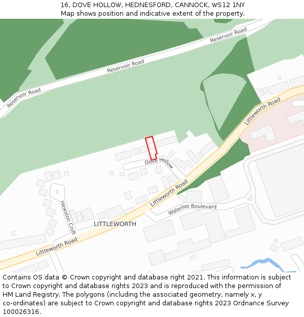 16, DOVE HOLLOW, HEDNESFORD, CANNOCK, WS12 1NY: Location map and indicative extent of plot