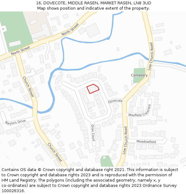 16, DOVECOTE, MIDDLE RASEN, MARKET RASEN, LN8 3UD: Location map and indicative extent of plot