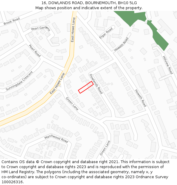 16, DOWLANDS ROAD, BOURNEMOUTH, BH10 5LG: Location map and indicative extent of plot