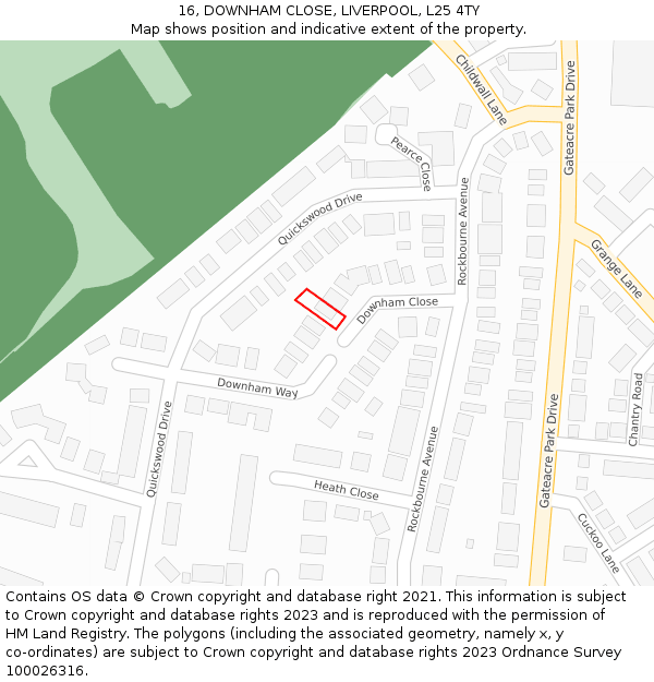 16, DOWNHAM CLOSE, LIVERPOOL, L25 4TY: Location map and indicative extent of plot