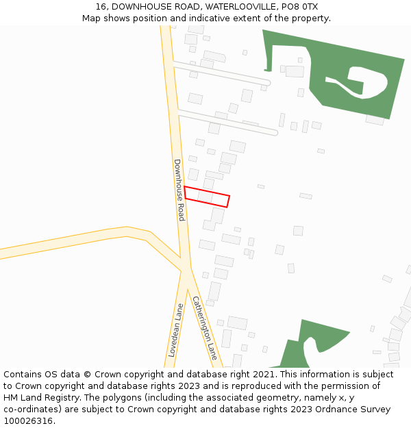 16, DOWNHOUSE ROAD, WATERLOOVILLE, PO8 0TX: Location map and indicative extent of plot