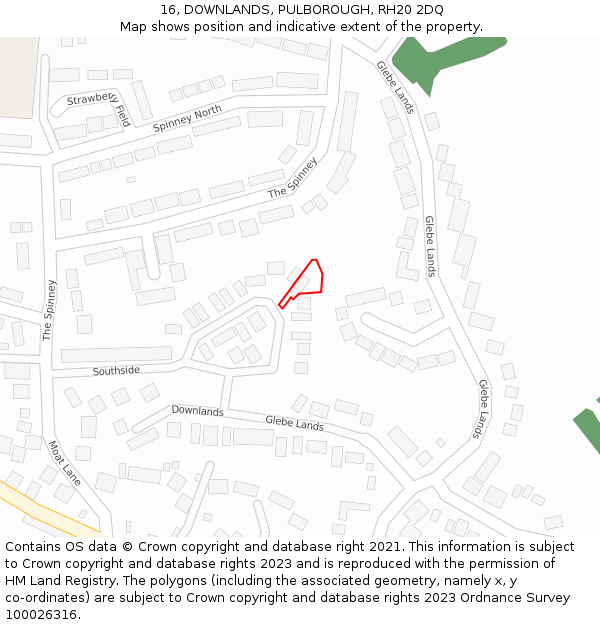 16, DOWNLANDS, PULBOROUGH, RH20 2DQ: Location map and indicative extent of plot