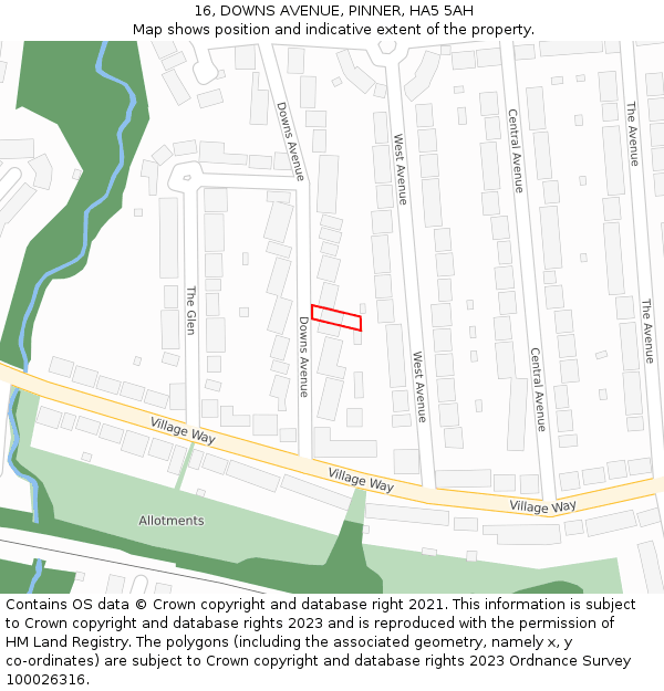 16, DOWNS AVENUE, PINNER, HA5 5AH: Location map and indicative extent of plot