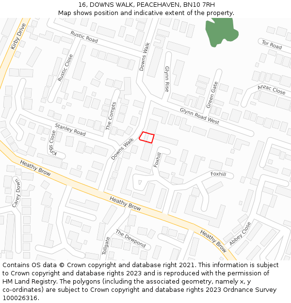 16, DOWNS WALK, PEACEHAVEN, BN10 7RH: Location map and indicative extent of plot