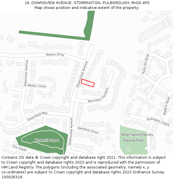 16, DOWNSVIEW AVENUE, STORRINGTON, PULBOROUGH, RH20 4PS: Location map and indicative extent of plot