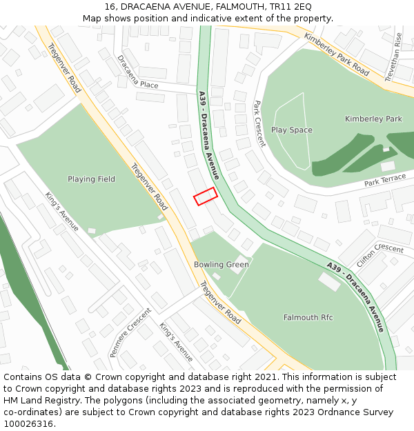 16, DRACAENA AVENUE, FALMOUTH, TR11 2EQ: Location map and indicative extent of plot