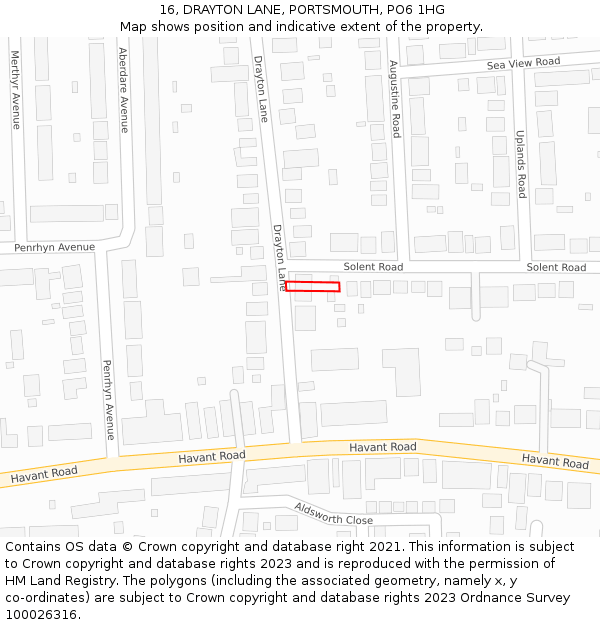 16, DRAYTON LANE, PORTSMOUTH, PO6 1HG: Location map and indicative extent of plot