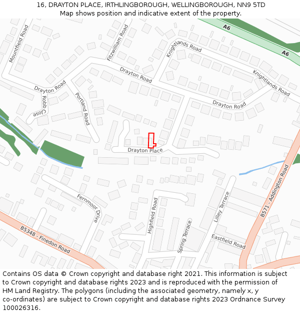 16, DRAYTON PLACE, IRTHLINGBOROUGH, WELLINGBOROUGH, NN9 5TD: Location map and indicative extent of plot