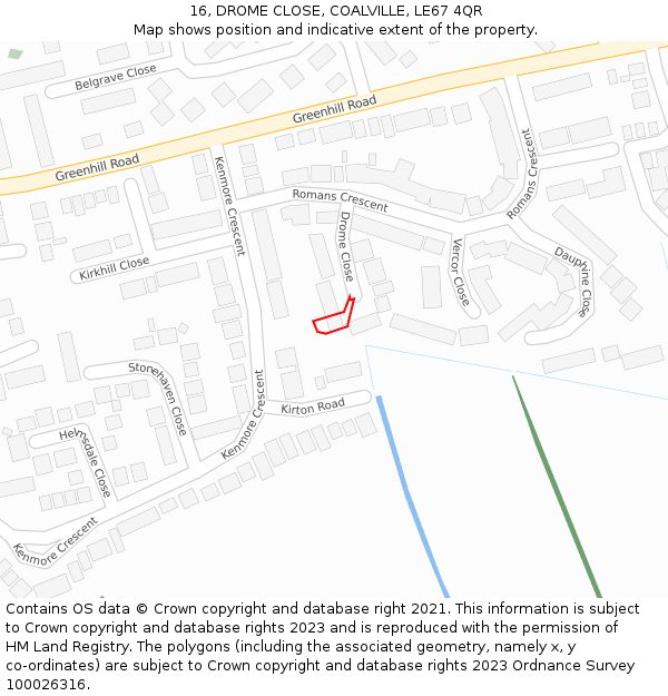 16, DROME CLOSE, COALVILLE, LE67 4QR: Location map and indicative extent of plot