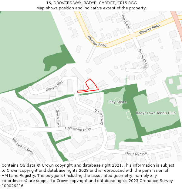 16, DROVERS WAY, RADYR, CARDIFF, CF15 8GG: Location map and indicative extent of plot