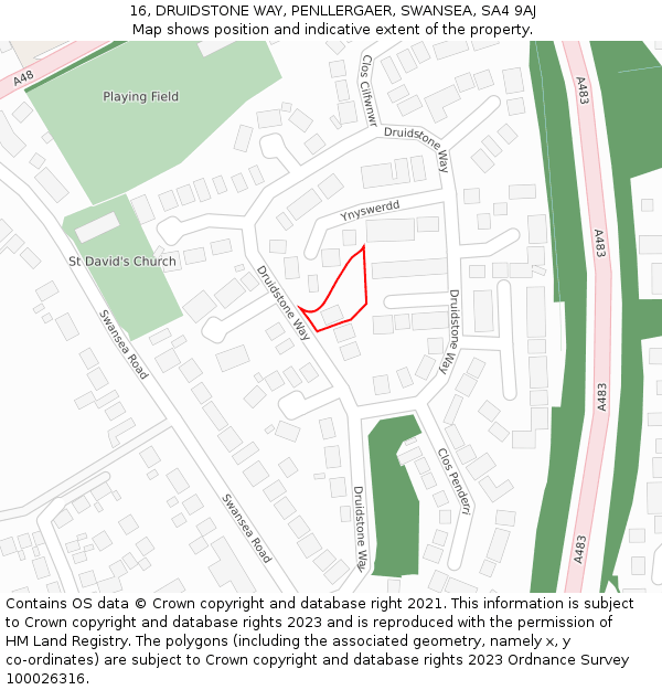 16, DRUIDSTONE WAY, PENLLERGAER, SWANSEA, SA4 9AJ: Location map and indicative extent of plot