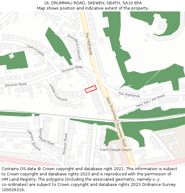 16, DRUMMAU ROAD, SKEWEN, NEATH, SA10 6PA: Location map and indicative extent of plot
