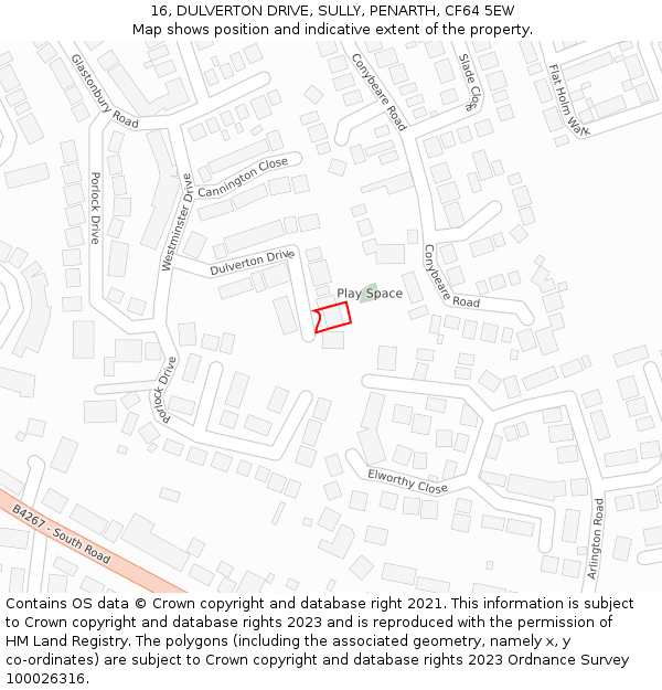 16, DULVERTON DRIVE, SULLY, PENARTH, CF64 5EW: Location map and indicative extent of plot