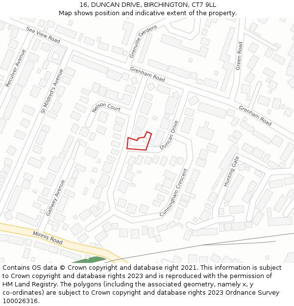 16, DUNCAN DRIVE, BIRCHINGTON, CT7 9LL: Location map and indicative extent of plot