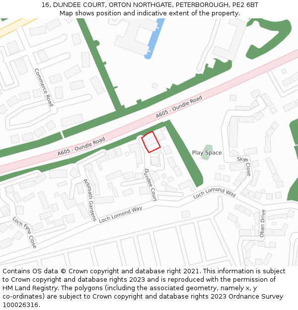 16, DUNDEE COURT, ORTON NORTHGATE, PETERBOROUGH, PE2 6BT: Location map and indicative extent of plot