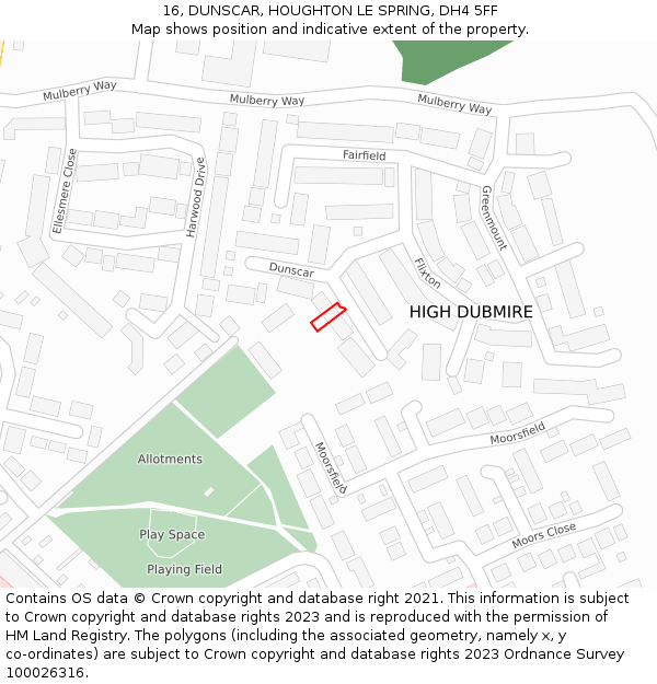 16, DUNSCAR, HOUGHTON LE SPRING, DH4 5FF: Location map and indicative extent of plot