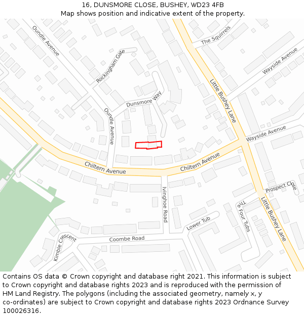 16, DUNSMORE CLOSE, BUSHEY, WD23 4FB: Location map and indicative extent of plot