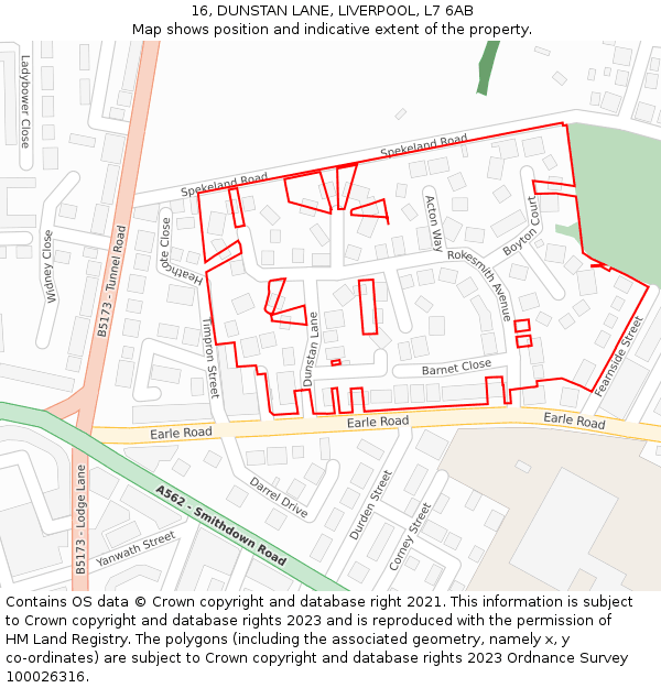 16, DUNSTAN LANE, LIVERPOOL, L7 6AB: Location map and indicative extent of plot