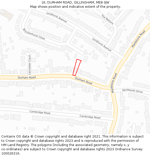 16, DURHAM ROAD, GILLINGHAM, ME8 0JW: Location map and indicative extent of plot