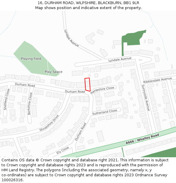 16, DURHAM ROAD, WILPSHIRE, BLACKBURN, BB1 9LR: Location map and indicative extent of plot