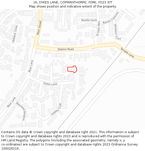 16, DYKES LANE, COPMANTHORPE, YORK, YO23 3YT: Location map and indicative extent of plot