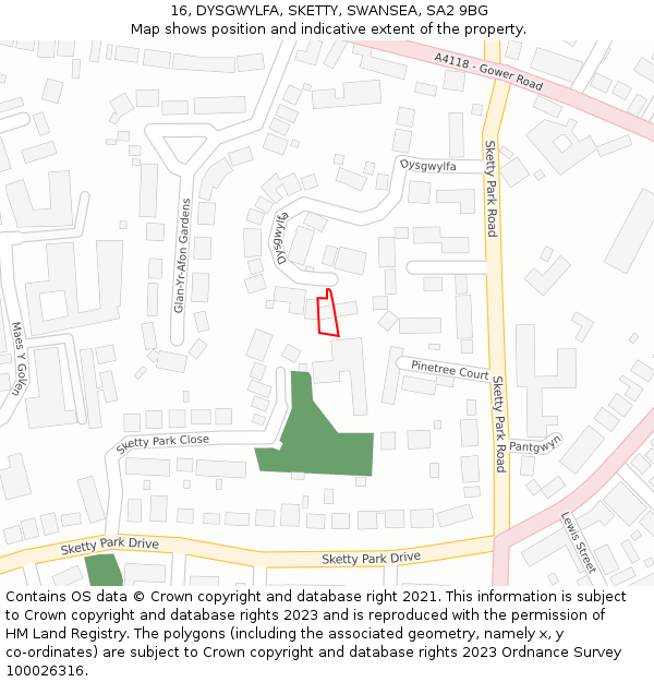 16, DYSGWYLFA, SKETTY, SWANSEA, SA2 9BG: Location map and indicative extent of plot