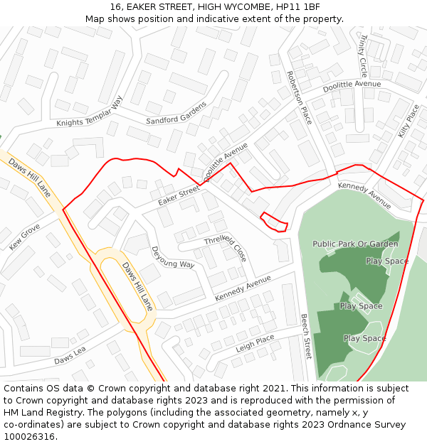 16, EAKER STREET, HIGH WYCOMBE, HP11 1BF: Location map and indicative extent of plot