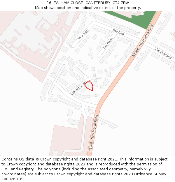 16, EALHAM CLOSE, CANTERBURY, CT4 7BW: Location map and indicative extent of plot